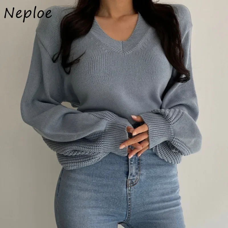 Neploe Back Lace Up Bow Design Solid Knit Sweater Women O Neck Pullover Long Sleeve Pull Femme Spring 2024 New Slim Sueter