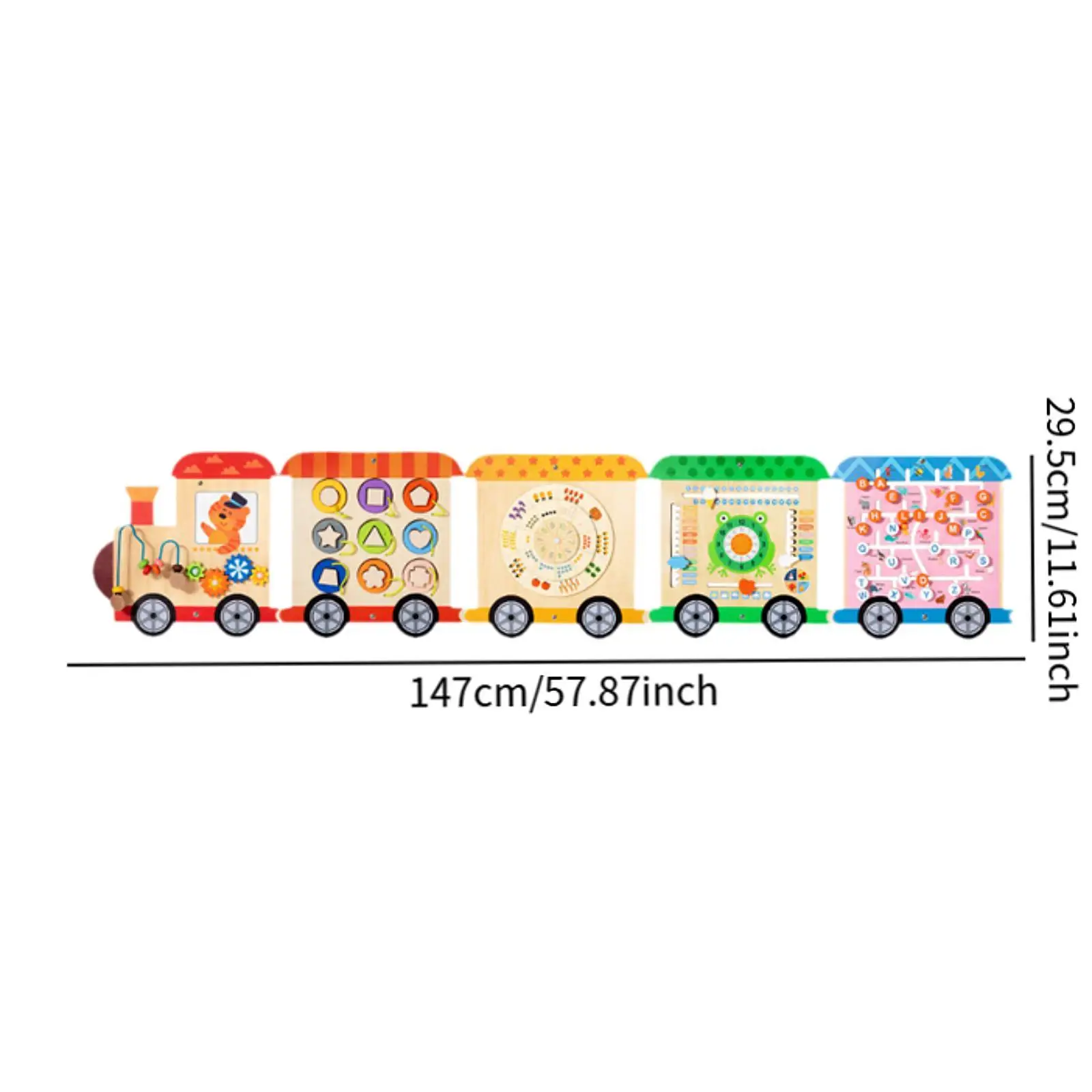 Placa ocupada de parede de atividade de trem, madeira, brinquedo de sala de jogos de reconhecimento de forma de cor, painel de parede educacional e sensorial para crianças pré-escolares