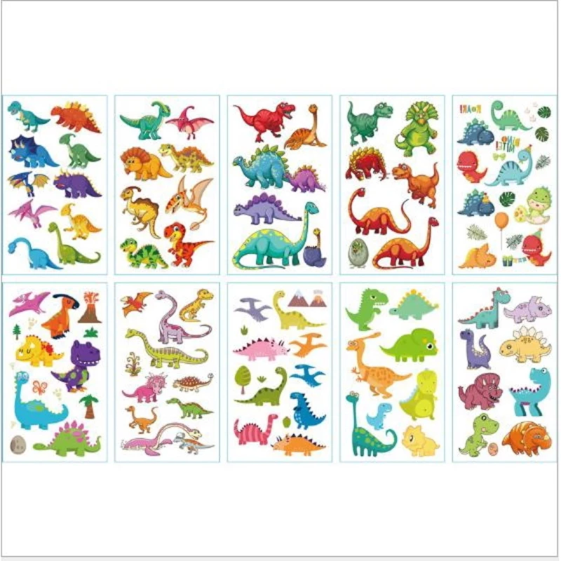 10pcs/pack Dinosaur Temporary Tattoo Sticker Removable Tattoos For Dinosaur Theme Birthday Party Decoration Favors Supplies