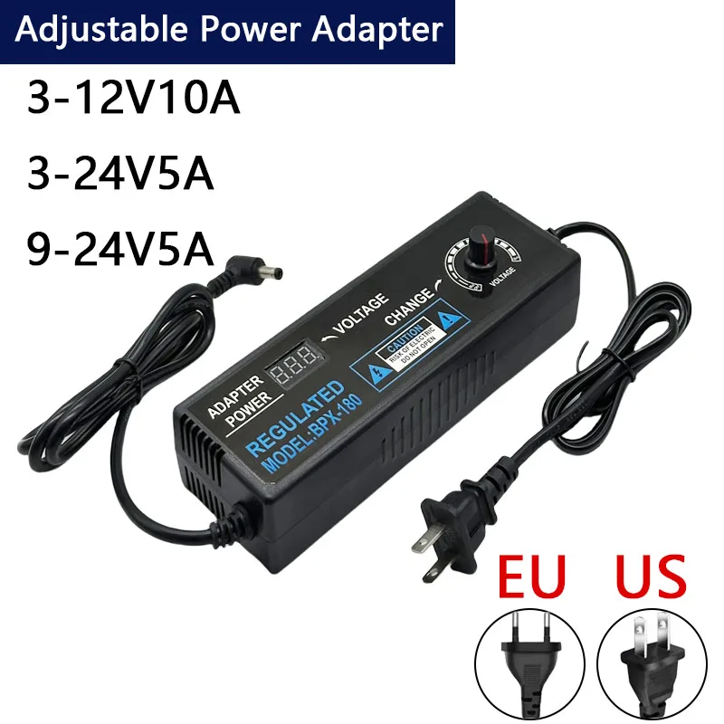 AC Adjustable Power Adapter 3-12V10A 3-24V5A 9-24V5A EU US Plug Various Voltage DC Source For2835 5050 5730 LED Strip
