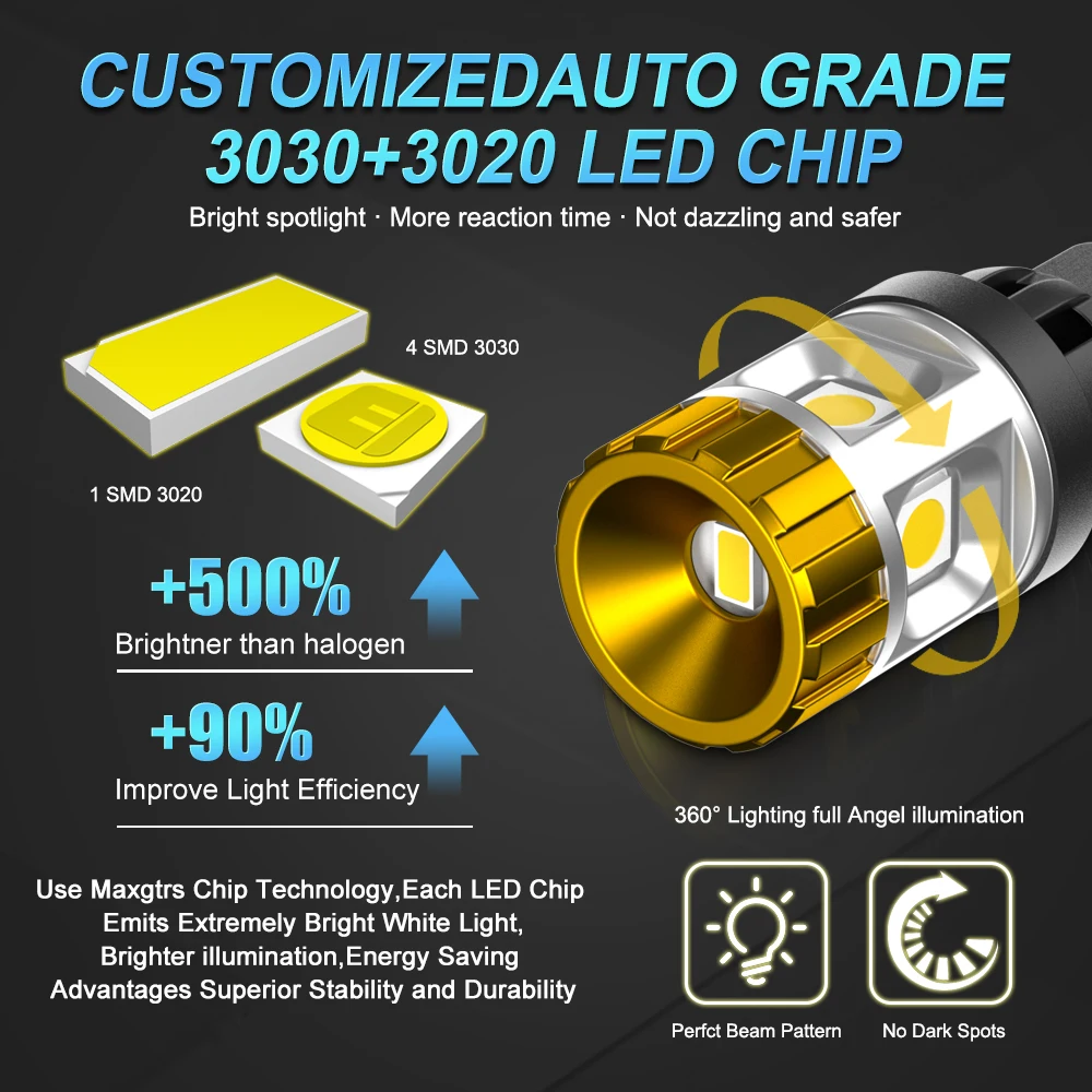2x T10 194 W5W 3030 3020 Chip Led White/Yellow/Red 194 168 Bulbs DRL Car Interior Reverse Source Door License Plate Light 12V