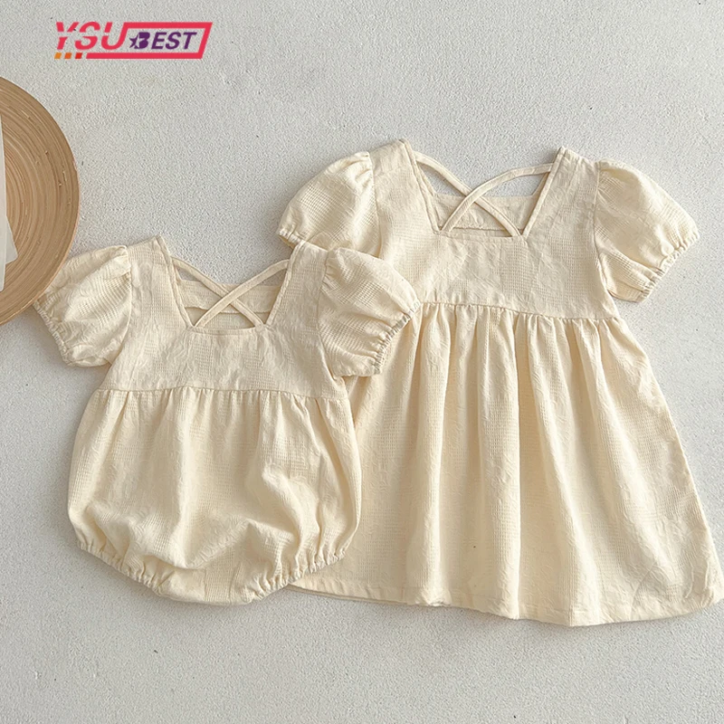 

Sisters Clothes Toddler Kids Baby Girl Dress Puff Sleeve Princess Dress Sisters Cotton Casual Dress Party Flower Girl Clothes