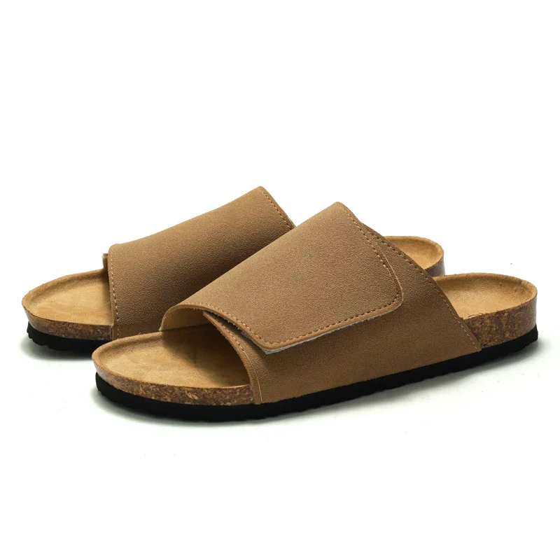 New Arrived Summer Men Cork Slipper Casual Beach Non-slip Outside Nubuck Leather Slip on Slides Shoe Men Shoes