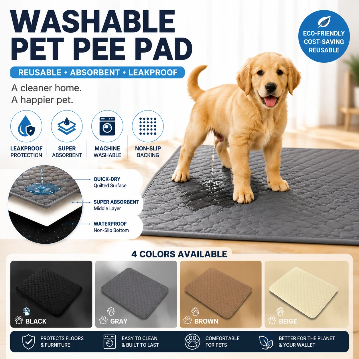 Dog Pee Pad Reusable Washable Dog Urine Mat Car Seat Floor Sofa Waterproof Absorbent Puppy Cat Training Diaper Mat Pet Supplies