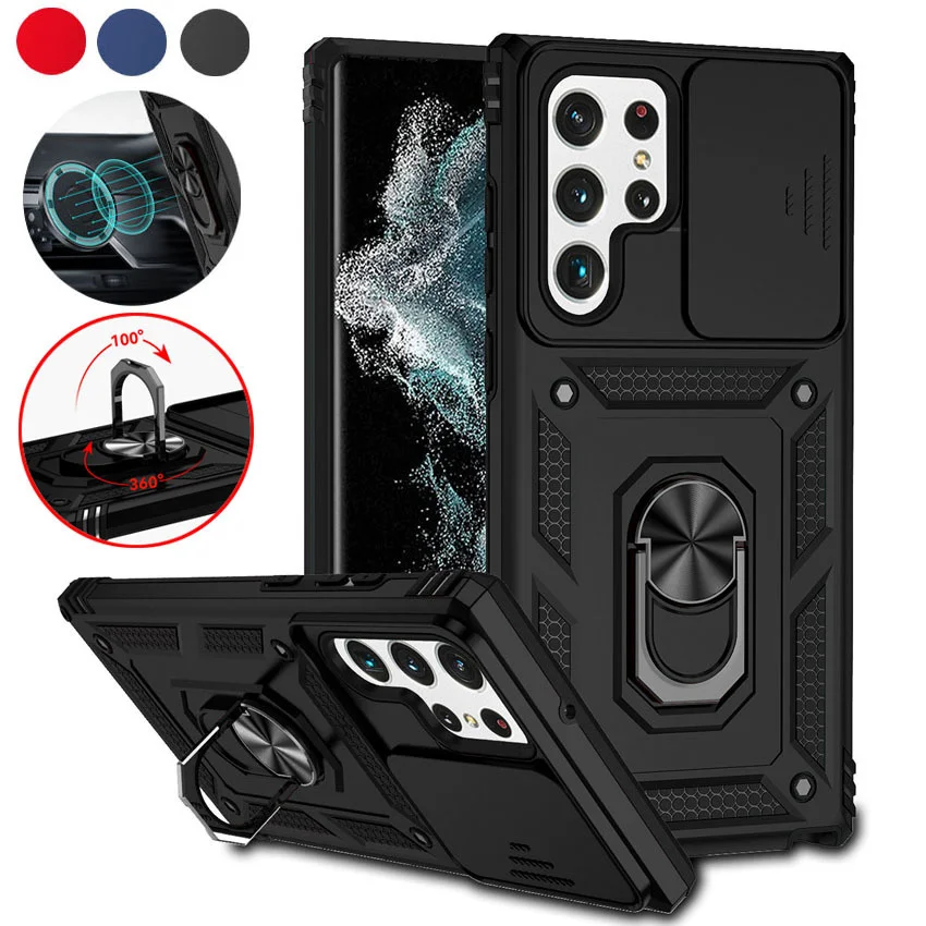 For Redmi Note 13 Pro Plus Note13 4G 5G Camera Shockproof Armor Case 13C 12 12S 12C 4G 5G Car Magnetic Holder Ring Protect Cover