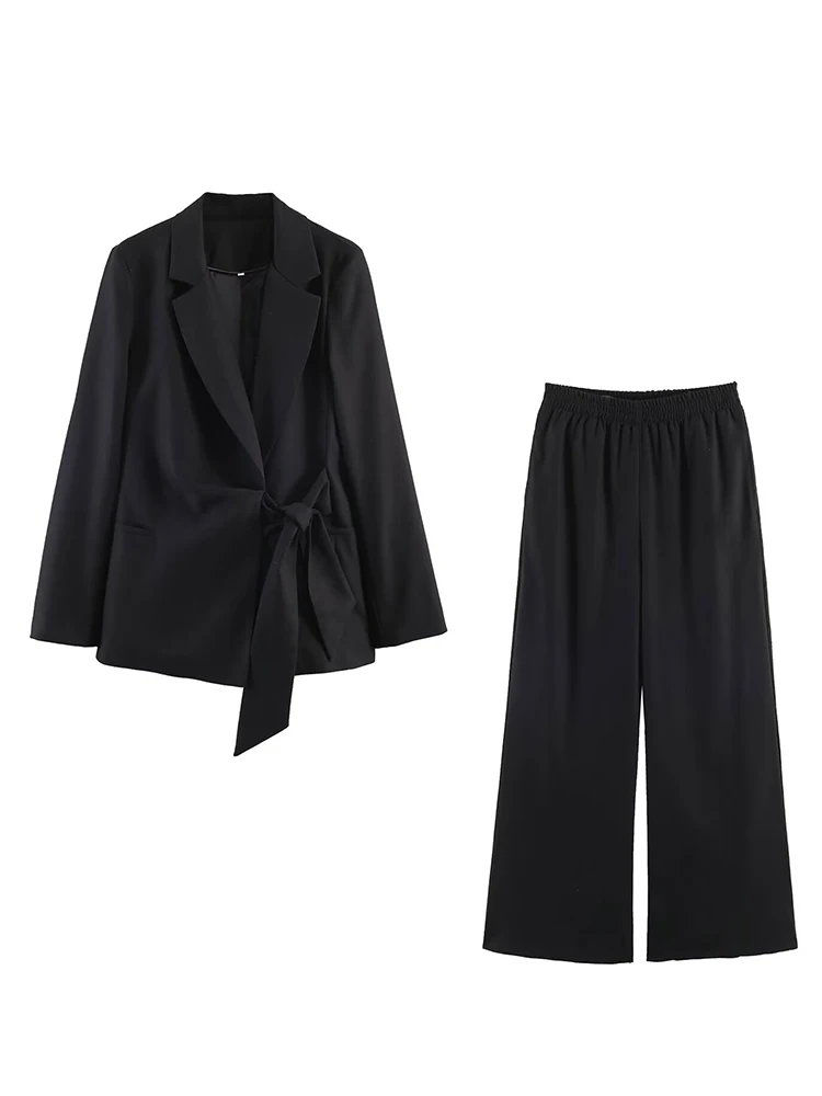 Fashion Office Ladies Blazer Pants Suit Elegant Formal Slim Lace Up Jacket Straight Trouser Lady Commuting Wear 2 Piece Set view 6