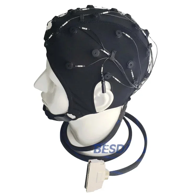 Easy to handle EEG electrode medical headset silicon hat with shield metallizing cable and electrodes