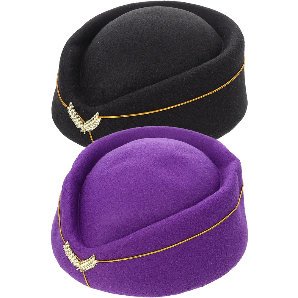2 pçs aeromoça de feltro comissária de bordo para mulheres uniforme cosplay chapéu cosplay uniforme acessório companhia aérea hostess chapéu prop