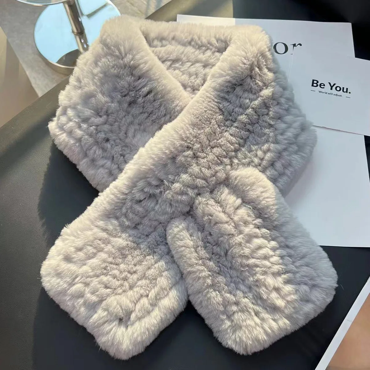 Women Real Rex Rabbit Fur Scarf Fashion Lady Winter Warm Soft Knitted Real Fur Neckerchief Natural Rabbit Fur Ring Scarves