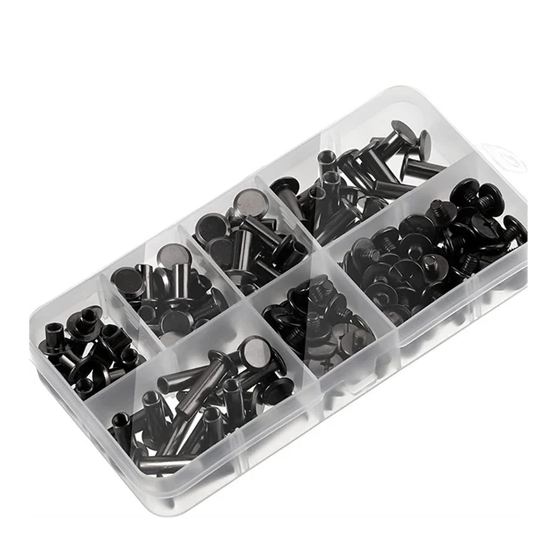90Sets Chicago Screws Kit, 6 Sizes Screw Rivets Metal Chicago Binding Screws For DIY Repair Leather Craft Belt