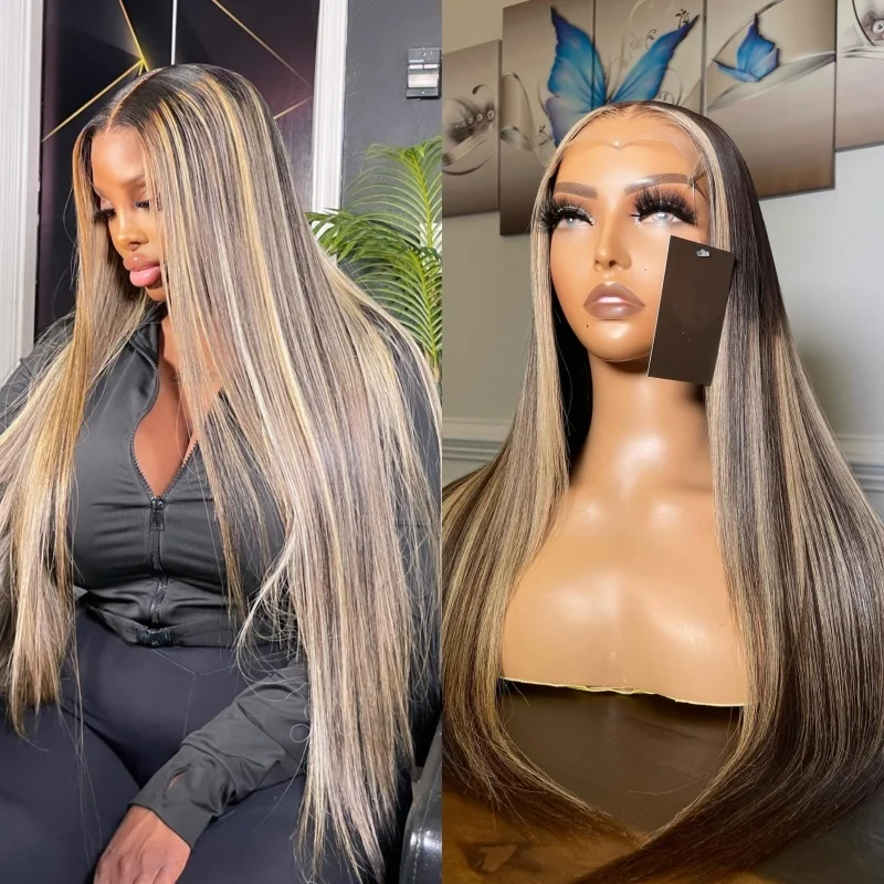 الاصطناعية الدانتيل الجبهة الباروكات تسليط الضوء على شعر مستعار أشقر بني أشقر أسود للنساء طويل مستقيم الدانتيل شعر مستعار الاصطناعية مقاومة للحرارة