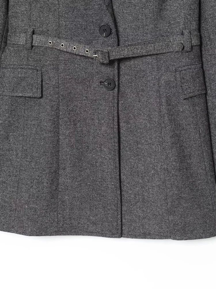 Europäischer und amerikanischer Stil 2025, neue Damenbekleidung, einfache langärmelige Anzugjacke mit Gürtel und Schlitzhose