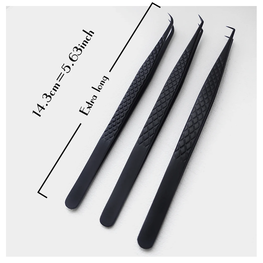 Extra Long Tweezers Fiber Tip False Lash Tweezers for Eyelash Extensions Black Tweezer Perfect Close Tip