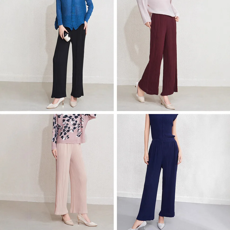 

Miyake Pleated 2025 Spring and Autumn Wide-legged Hundred Loose Nine-minute Trousers Women Straight Casual Trousers Pleated
