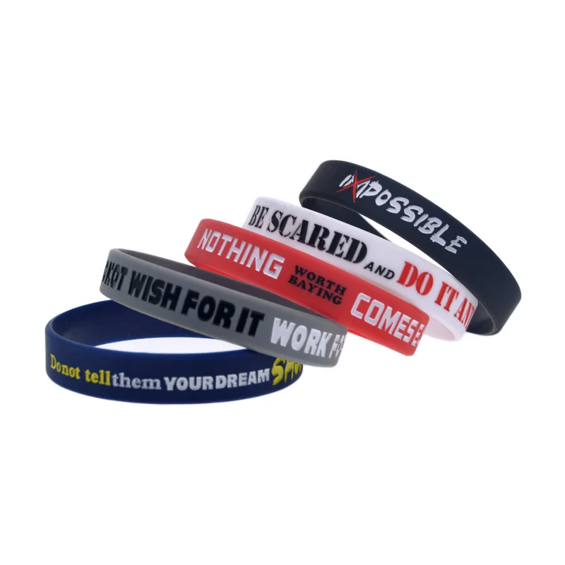 50 Pcs Inspirational Quotes Silicone Wristband Nothing Worth Baying Comes Easy Bracelet Unisex Rubber Bangle