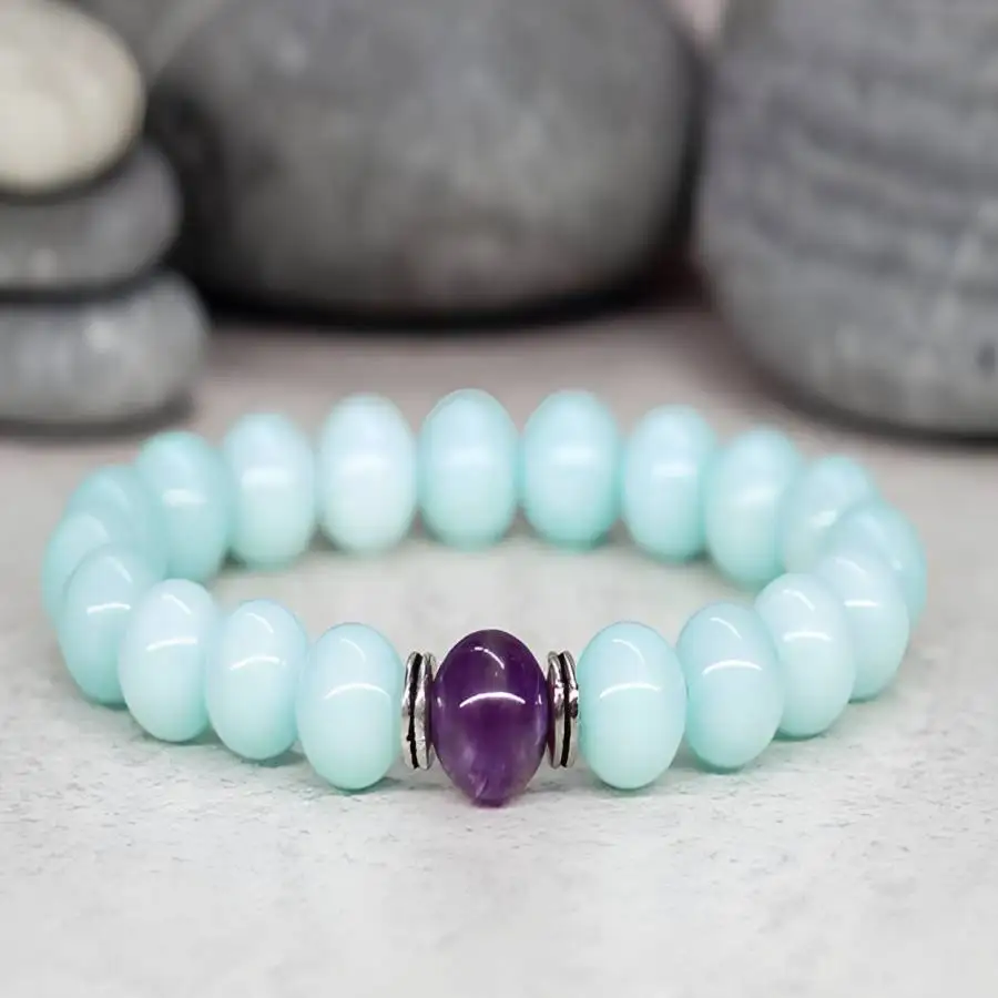 

8mm Blue Purple Jade Beads Bracelet 7.5 inches Tibetan Stone Bodhi Meditation Buddhist Sacred Jewelry Chakra Hand Gemstone Mala