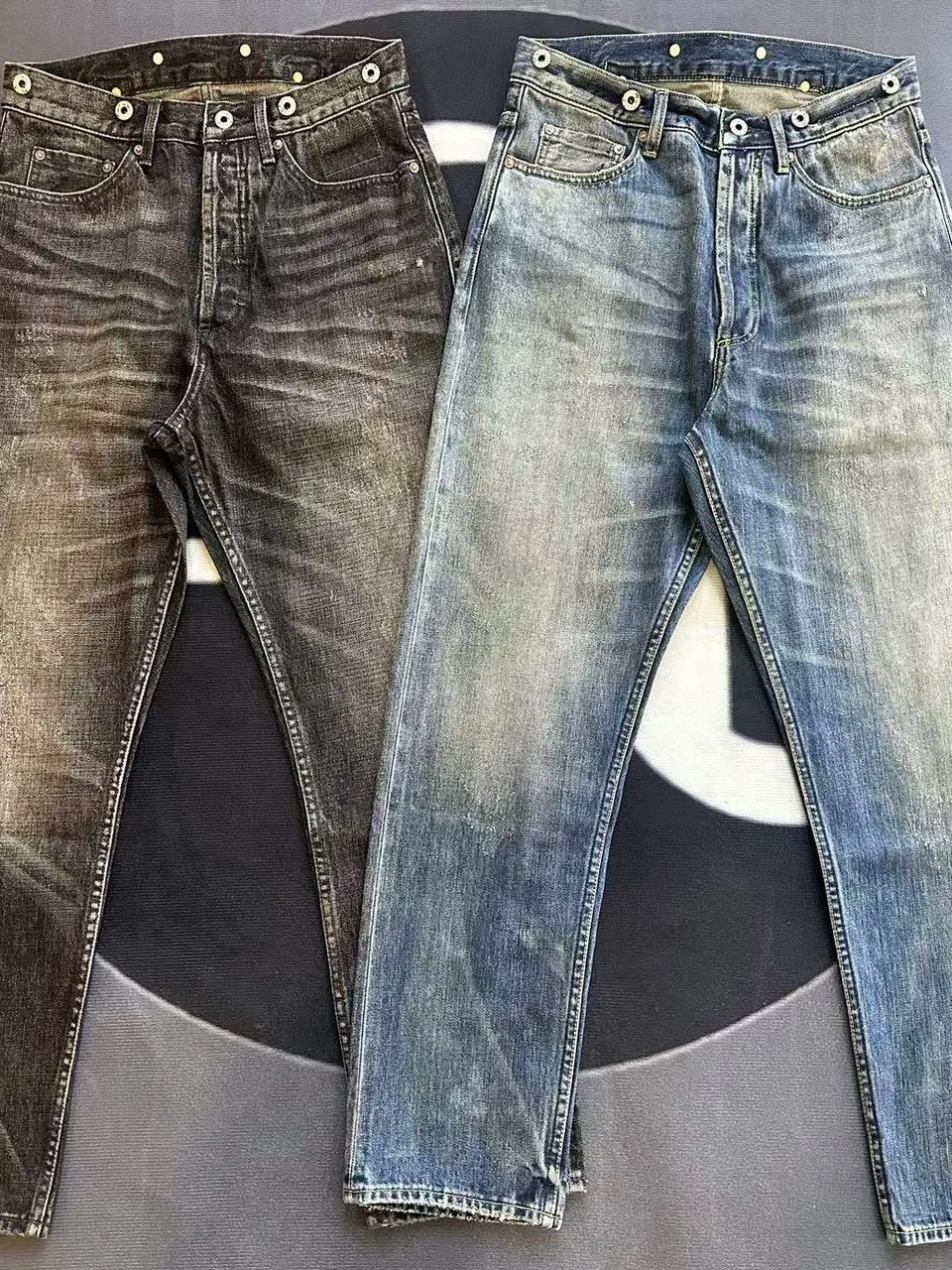 

Loose Fit Distressed Leather 9-Piece Cross-Breed Jeans White Rice Ox 20 Washed Denim Casual Straight Leg Trousers for Teens