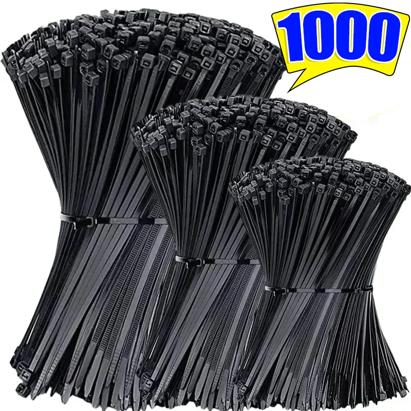 

1000/100Pcs Plastic Nylon Cable Ties Self-locking Cord Ties Straps Adjustable Cables Fastening Loop Home Office Wire Zip Ties