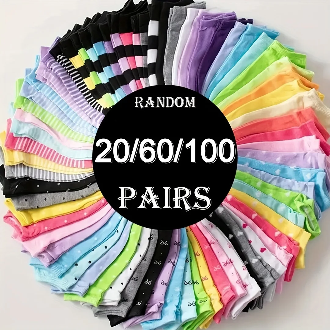 

20/60/100 Pairs Women's Ankle Socks - Comfy Breathable Short Socks with Assorted Solid Colors (,,,) | Soft Casual Socks Suitabl