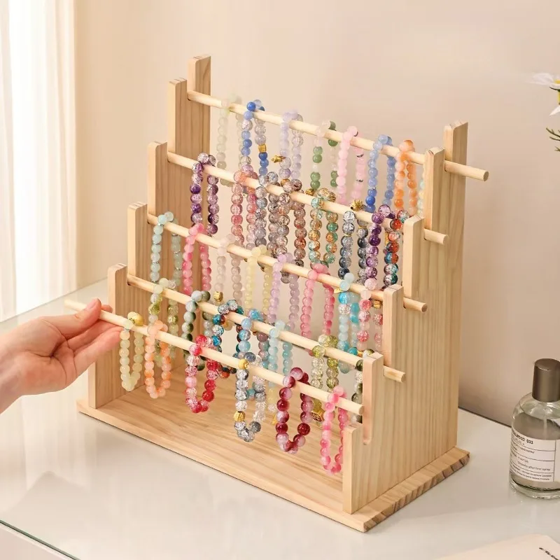 Expositor de Pulseras de Madera de Pino Natural de 2/3/4/5/6 Niveles, Soporte de Madera para Pulseras, Brazaletes y Joyería, Ideal para Tiendas y Vitrinas