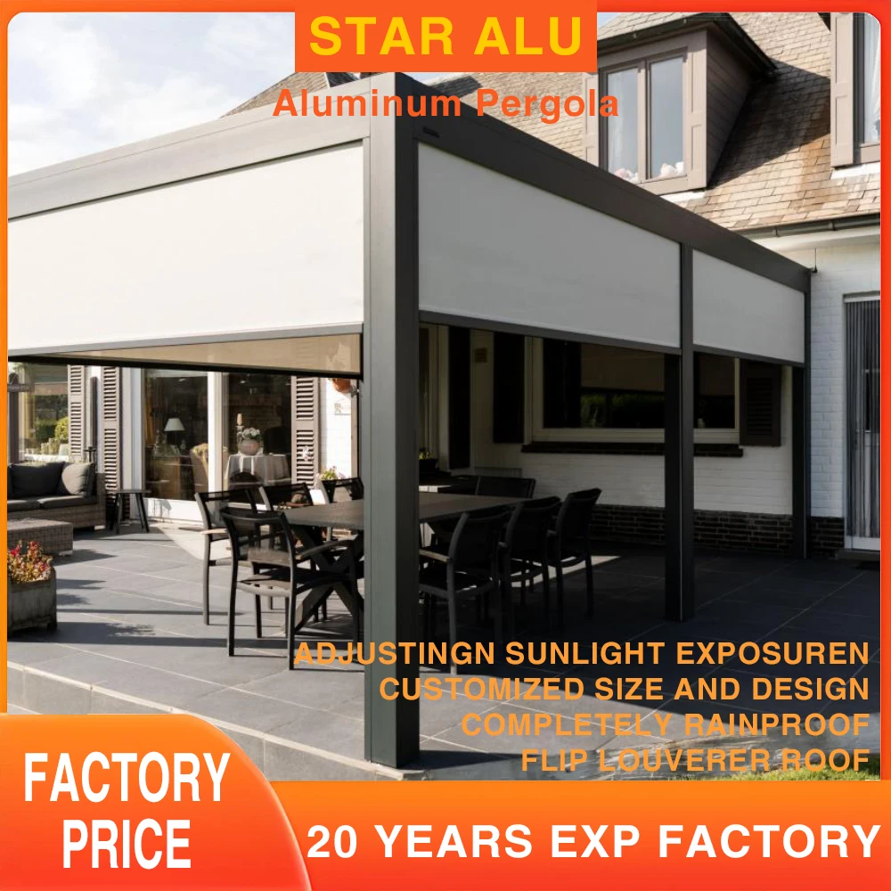 Factory Wholesale Modern Outdoor Bioclimatic  Aluminum Louvered motorisées pergolas  3x3m/10x10ft shed  alloy rain protection