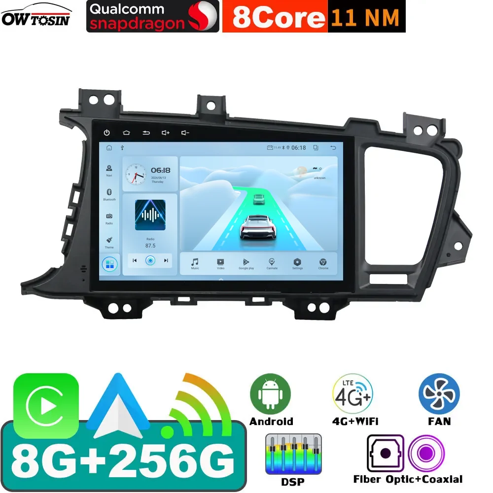 Owtosin 8G+256G Android 13 Car Radio GPS Navigation Stereo For Kia Optima K5 TF 2010-2016 LHD Auto CarPlay Bluetooth DSP Audio