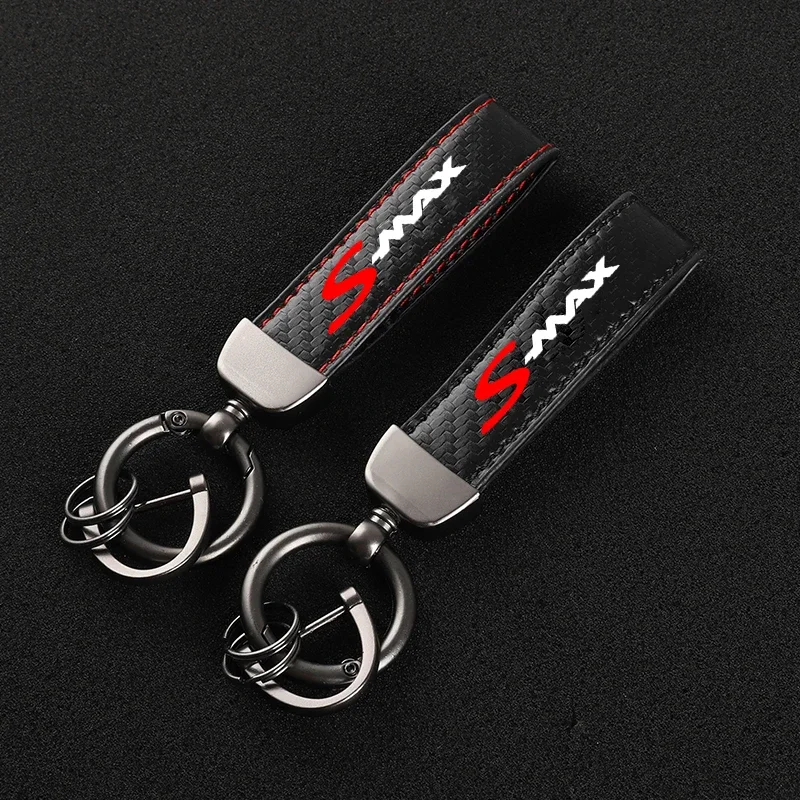 New fashion car carbon fiber leather rope Keychain key ring For Ford SMAX Car Accessories