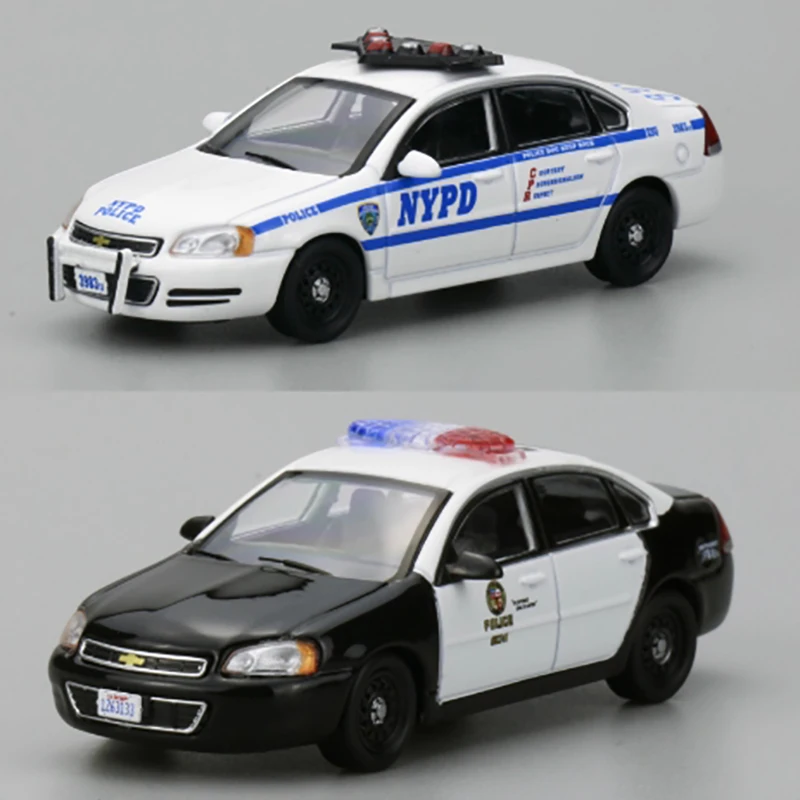 Modelo de coche de simulación de aleación de policía de Impala New York/Los Ángeles, escala 596 1:64, colección clásica para adultos, exhibición estática