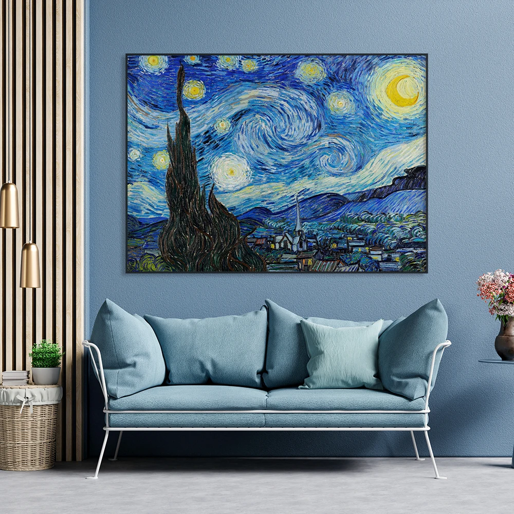 Gwiaździstej nocy obraz olejny wydruki Vincent van Gogh plakat Vintage słynna grafika drukowana klasyczna sypialnia dekoracje ścienne na płótnie obraz