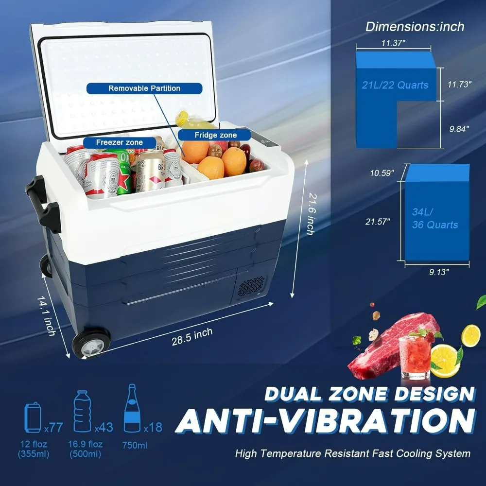 12 Volt Car Refrigerator, 58 Quart(55L) Portable Freezer Car Fridge Large Zone APP Control, -4℉-68℉ Electric Compressor Cooler