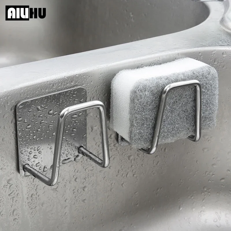 

Kitchen Accessories Stainless Steel Sponge Holder Spoon Holder Pot Clips Self Adhesive Kitchen Storage Organizer Kitchen Gadgets