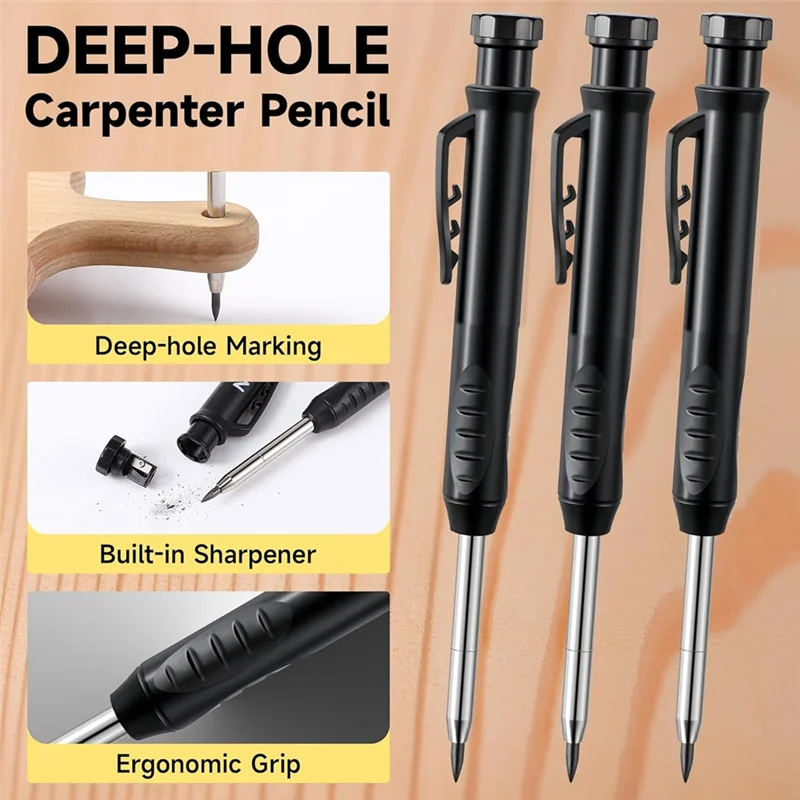 A53q-conjunto de lápis para carpintaria, conjunto de lápis mecânico para carpintaria com furo profundo com suporte retrátil para caneta de desenho para carpintaria b dura