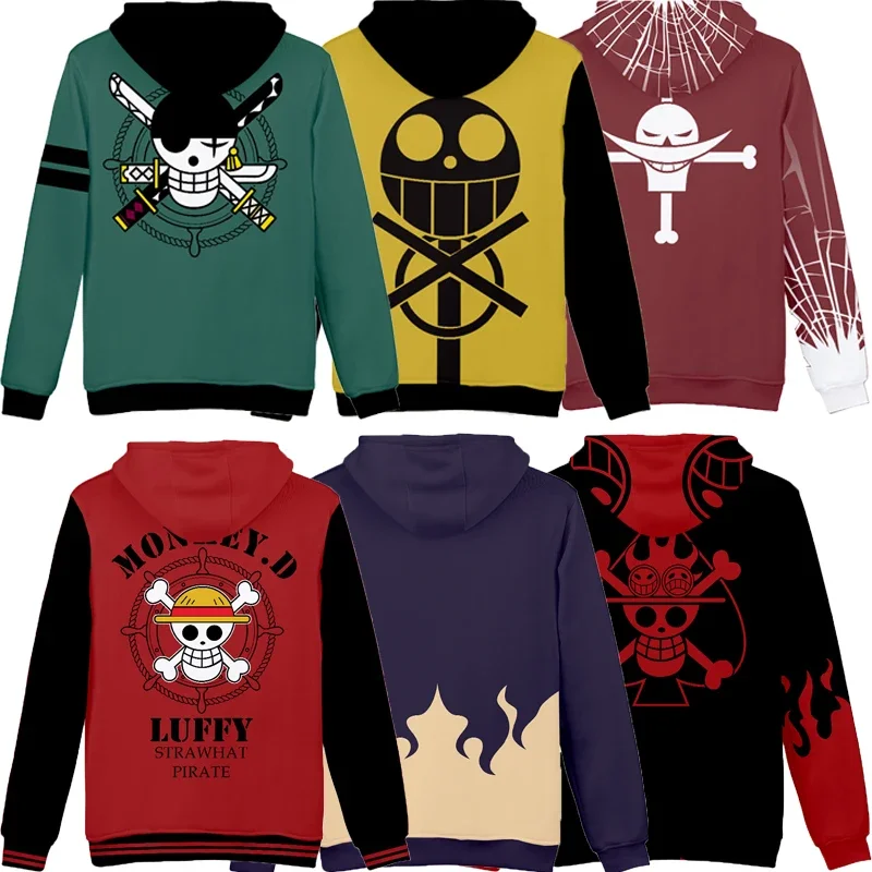 Anime Luffy Cosplay Kostuum Kleding Hoodie Sweatshirt Mannen Luffy Jas Capuchon Trui Heren Heren Winter Lange Mouwen Tops