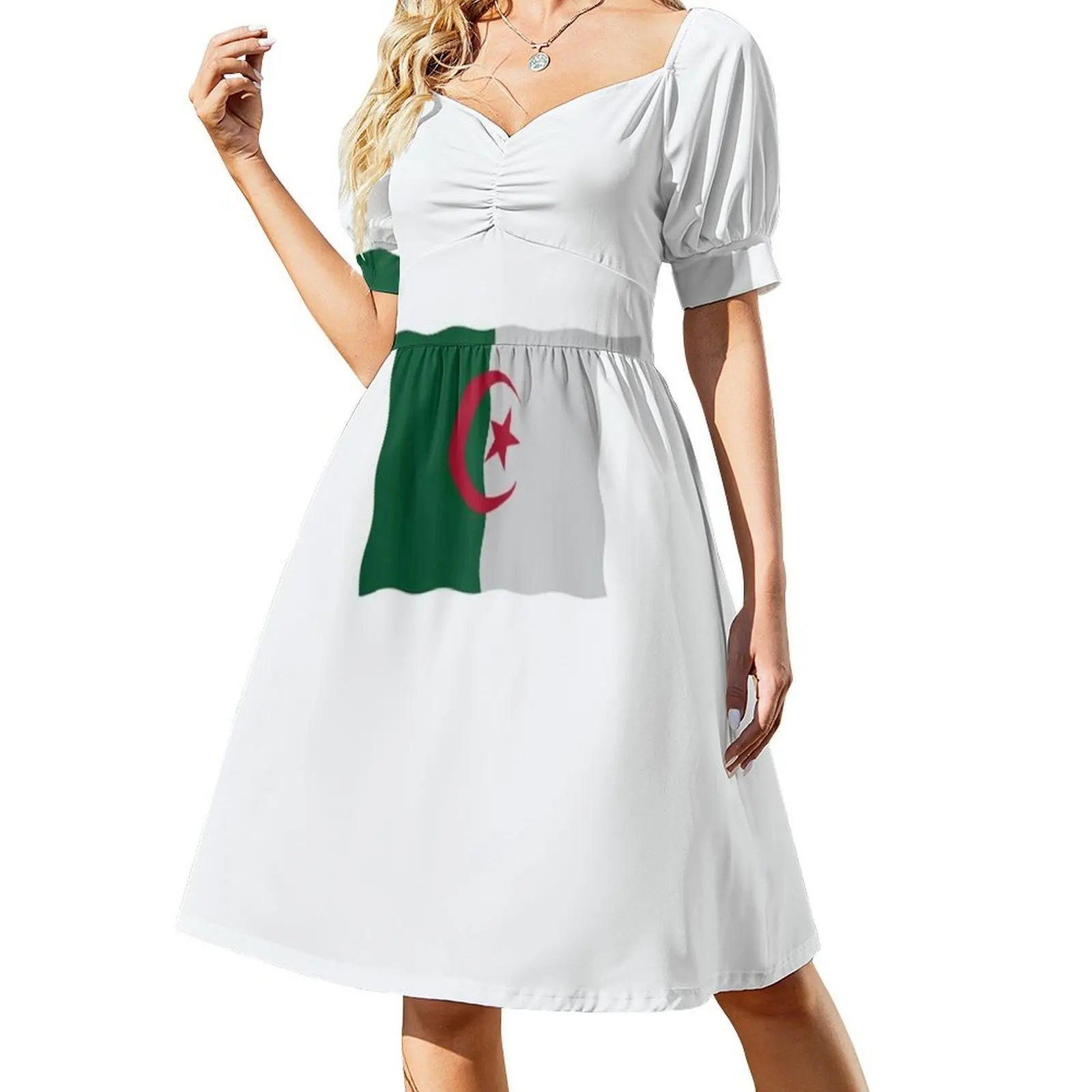 الجزائر العلم الأزهار سموك فستان للنساء الربيع الصيف فستان كاجوال للحزب الوطنية الأمة البلد مكان الأرض الإناث #2