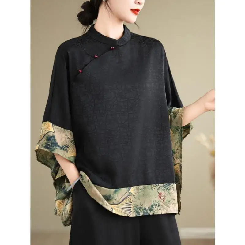 

Retro Chinese Sle Women's Top Polyester Fiber Seven-Sve ort-orts Casual Sportswear Set Autumn Season Brand New Model