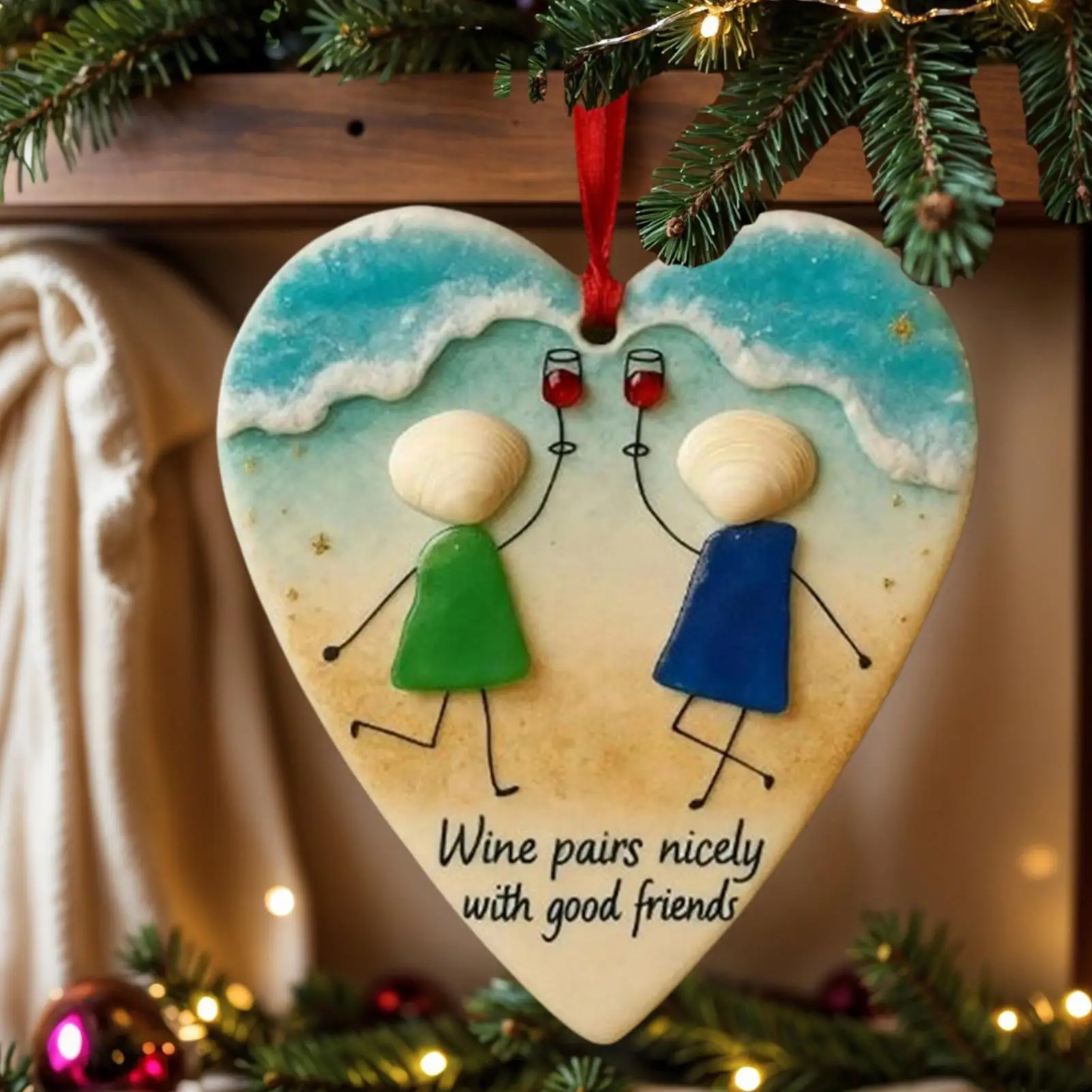 여성을 위한 우정 장식품 2D 아크릴 하트 모양 장식품 여성용 친구 펜던트 겨울 집 동료 휴일용