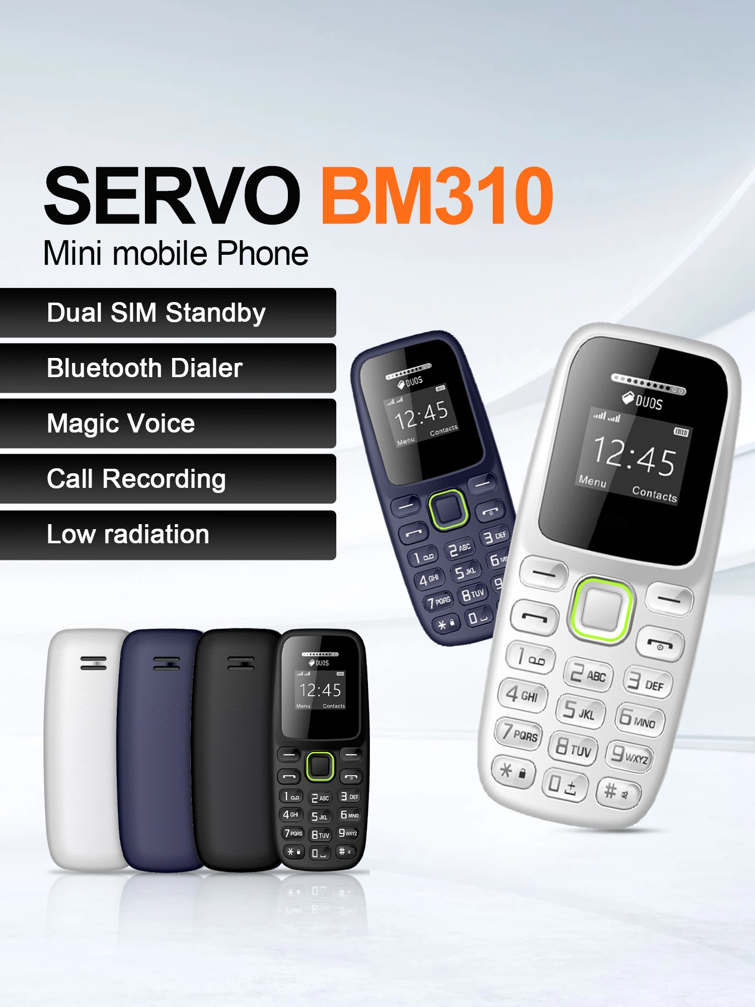 SERVO BM310 0,66-Zoll-Bildschirm ‌   Kleine Mobiltelefone Entsperrt Bluetooth-Kopfhörer Winziges Telefon Automatische Anrufaufzeichnung Dual-SIM Kleines Handy