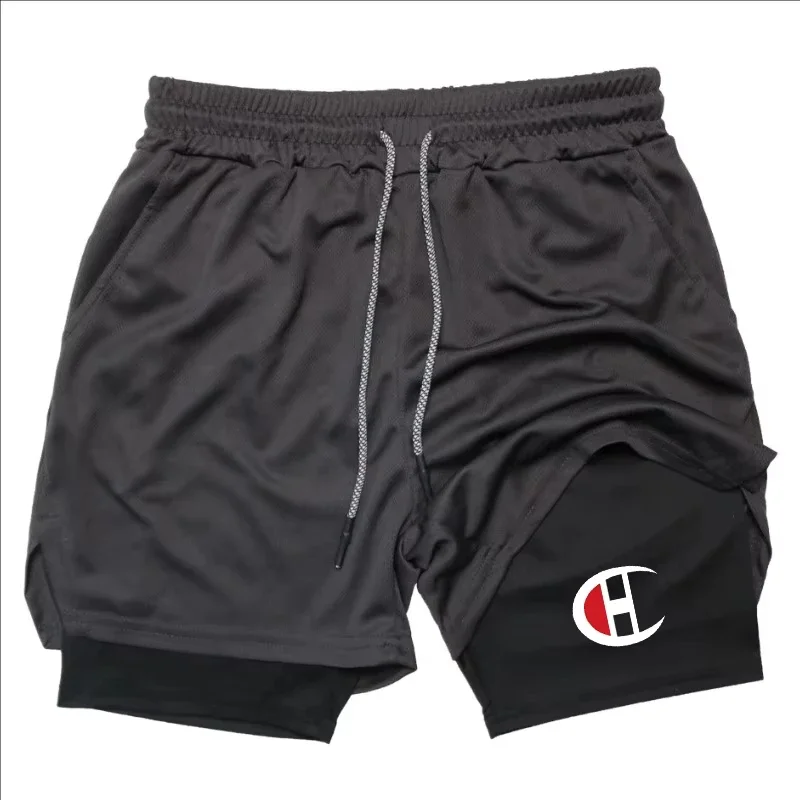 

Мужские летние новые американские модные брендовые модные двухслойные шорты для бега, спортивные шорты для спортзала, велосипеда, пешего туризма, шорты «два в одном»