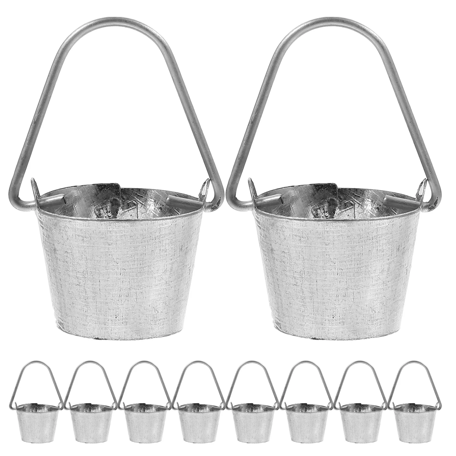 10 Stück Miniatur-dekorativer Eimer mit Metall-Finish für Mini-Garten-Zubehör-Set, ideales DIY-Hof-Dekor, Landschaftsornament