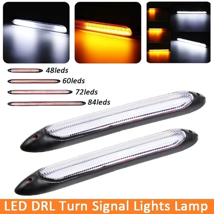 2x Car DRL LED Daytime Running Light Flow Yellow Turn Signal White Waterproof Headlight Strip Sequential Light Universal