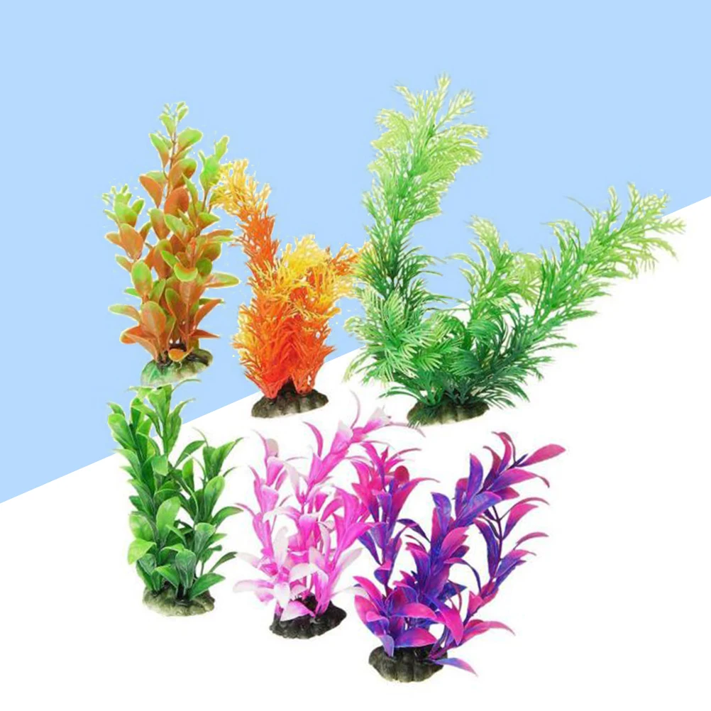 

6pcs Plastic Plant Decoration for Fish Tank Aquarium Artificial Plants Faux Lifelike Ornament Non Toxic Easy Wash