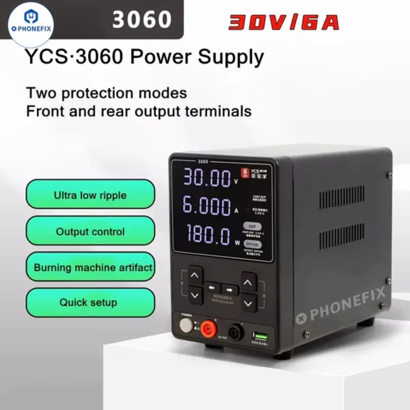 YCS 3060 180 واط 30 فولت 6A تيار مستمر محطة إمداد الطاقة للهاتف اللوحة الأم PCB بطاريات ماس كهربائى اختبار إصلاح كشف مقياس التيار الكهربائي