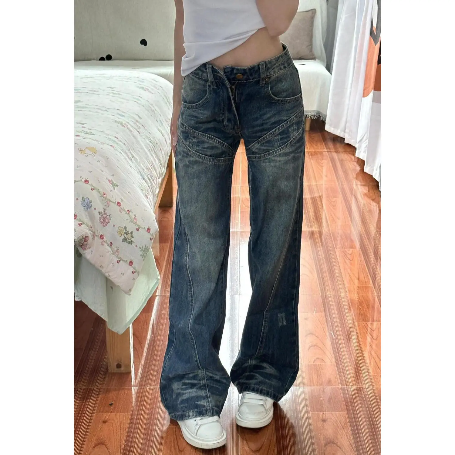 Pantalones vaqueros para niñas, ropa Vintage japonesa Palazzo, ropa femenina fluida drapeada de pierna ancha, moda vaquera, elegante, moderno