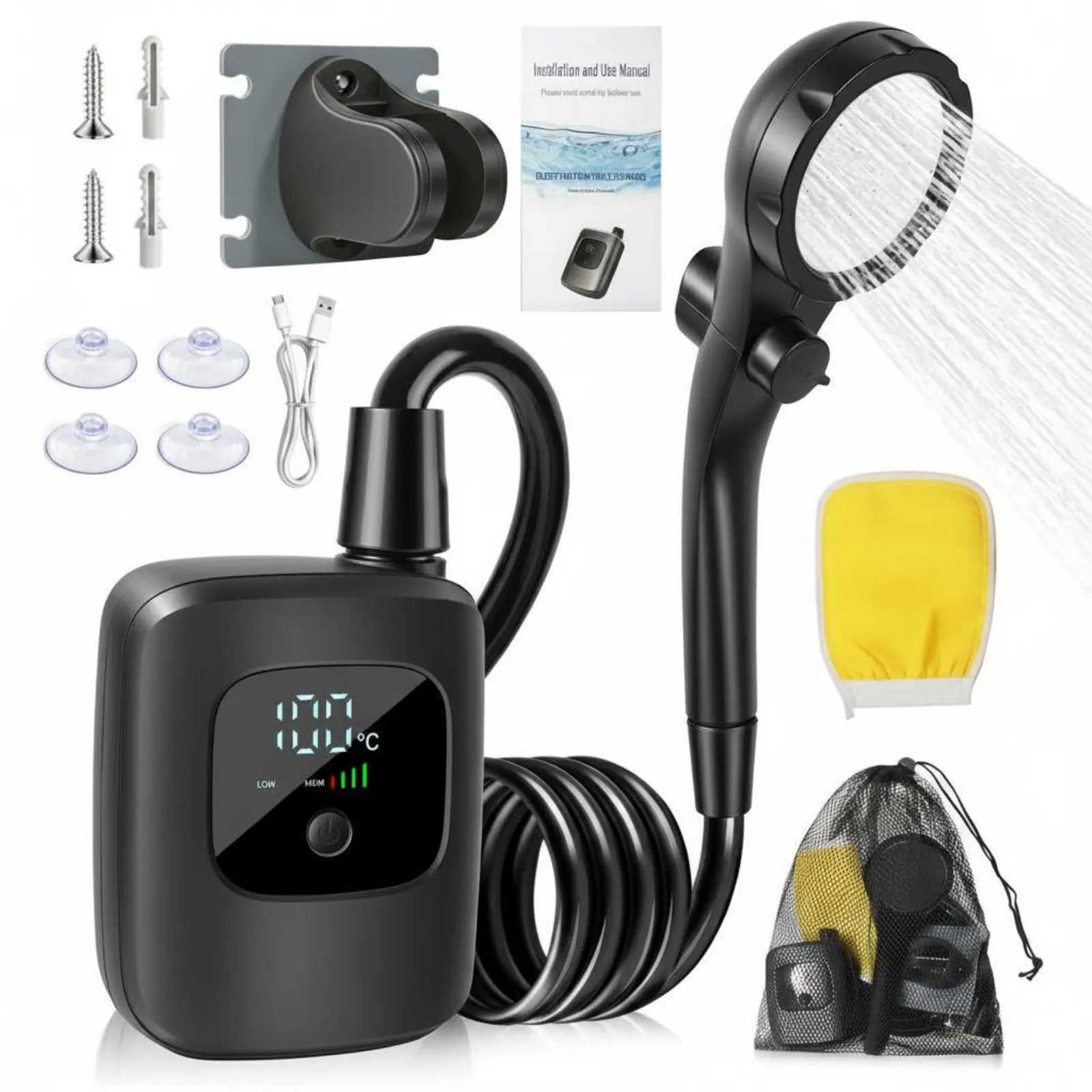 

Universal Serial Bus Charging Shower System Digital Display Electric Shower Pump Bathing Apparatus IPX8 Waterproof Low Noise