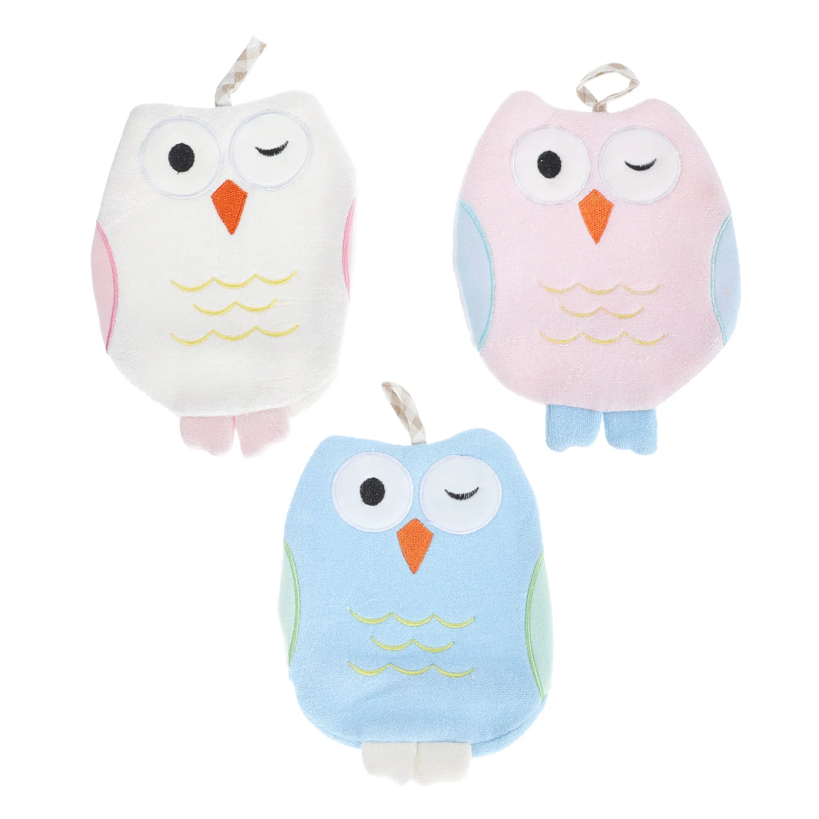 3Pcs Owl Design Exfoliating Bath Gloves Premium Bamboo Fiber Deep Cleaning Body Scrubbers for Adults Travel Camping Supple
