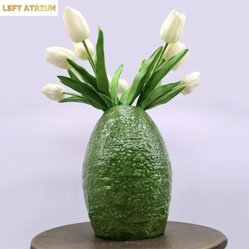 Creative Avocado Vase Porcelain Crafts Flower Pots Desk Decoration Ceramic Vase Artificial Flowers Decorative Floral Arrangement