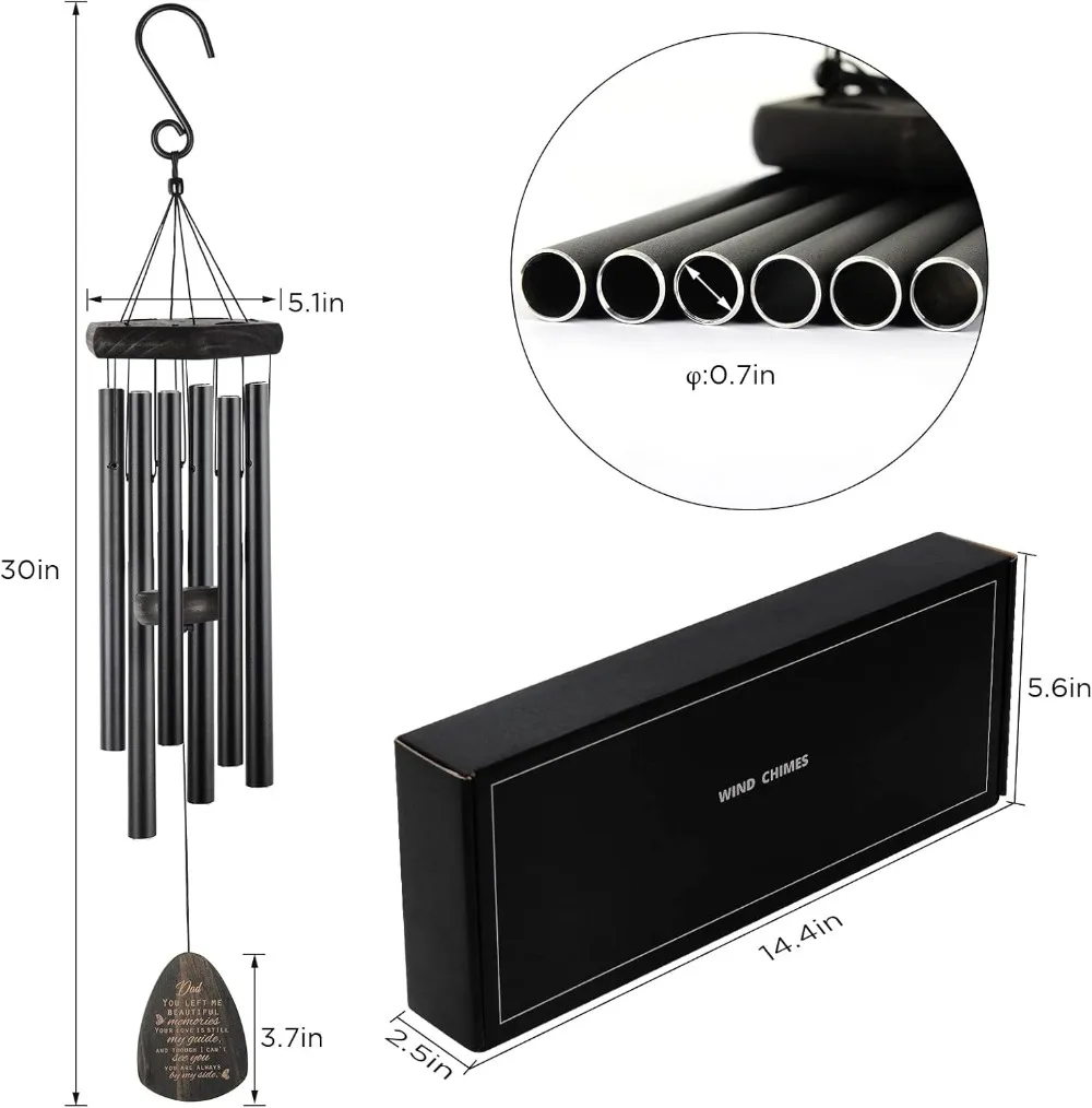 32" Memorial Wind Chimes for Loss of Father - Butterfly Sympathy Gift with Cardinal Card