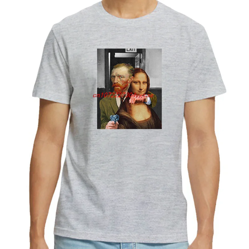 Novelty Punk Men Gunner Mona Lisa Funny Tops & T-Shirt New Arrival Goods High Quality Short Sleeve Tee Cotton Men's T-Shirts