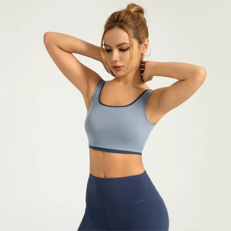 Feminino High Elasticity Sports Bra, Built In Peito Pad, Color Block Edge, Roupa Interior para jogging e lazer, Yoga Fitness, Feminino, 2022