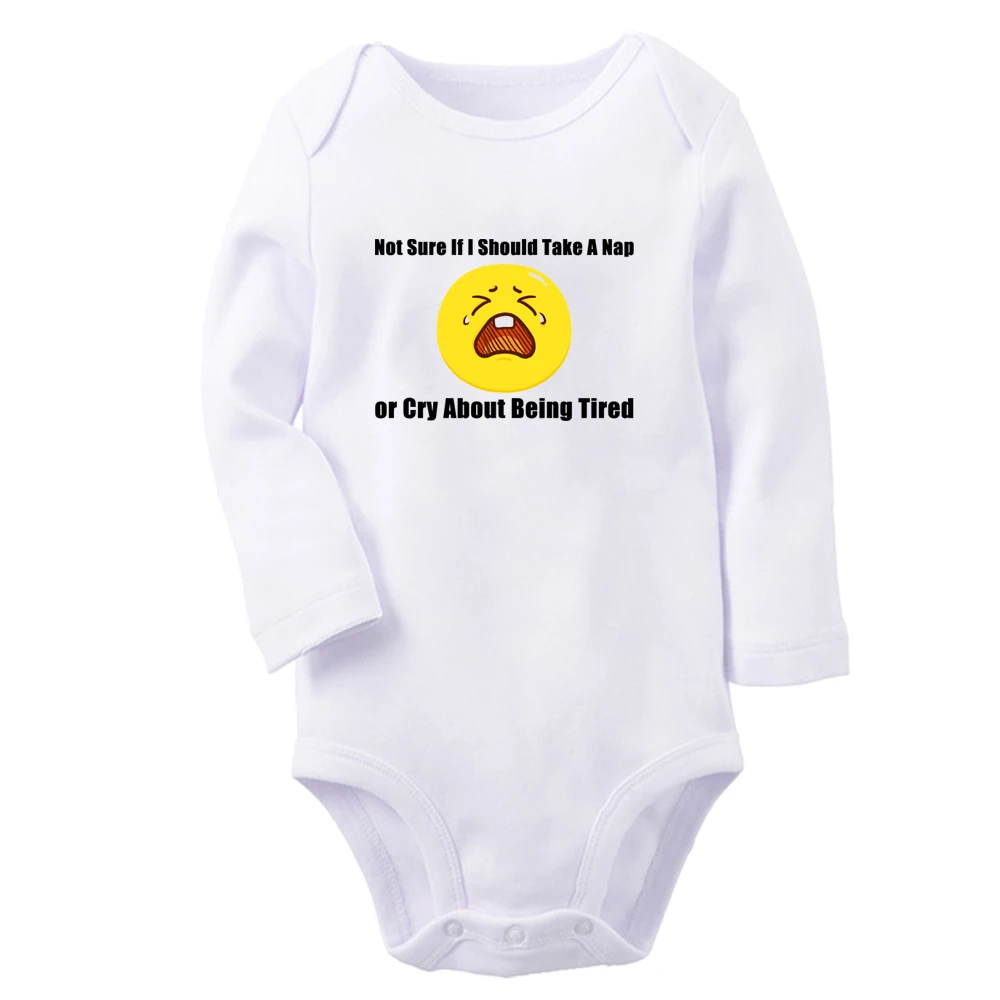 Not Sure If I Should Take A Nap or Cry About Being Tired Baby Rompers Fun Print Bodysuit Long Sleeves Jumpsuit Kids Clothes